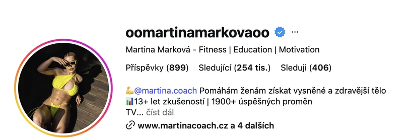 Instagramový profil Martiny Markové — 254 tisíc sledujících
